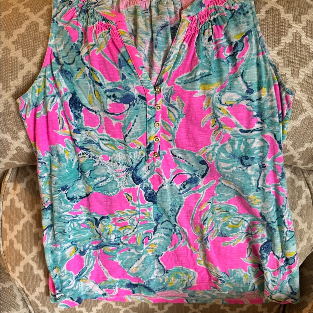 Lilly Pulitzer Pink and Blue Patterned Blouse